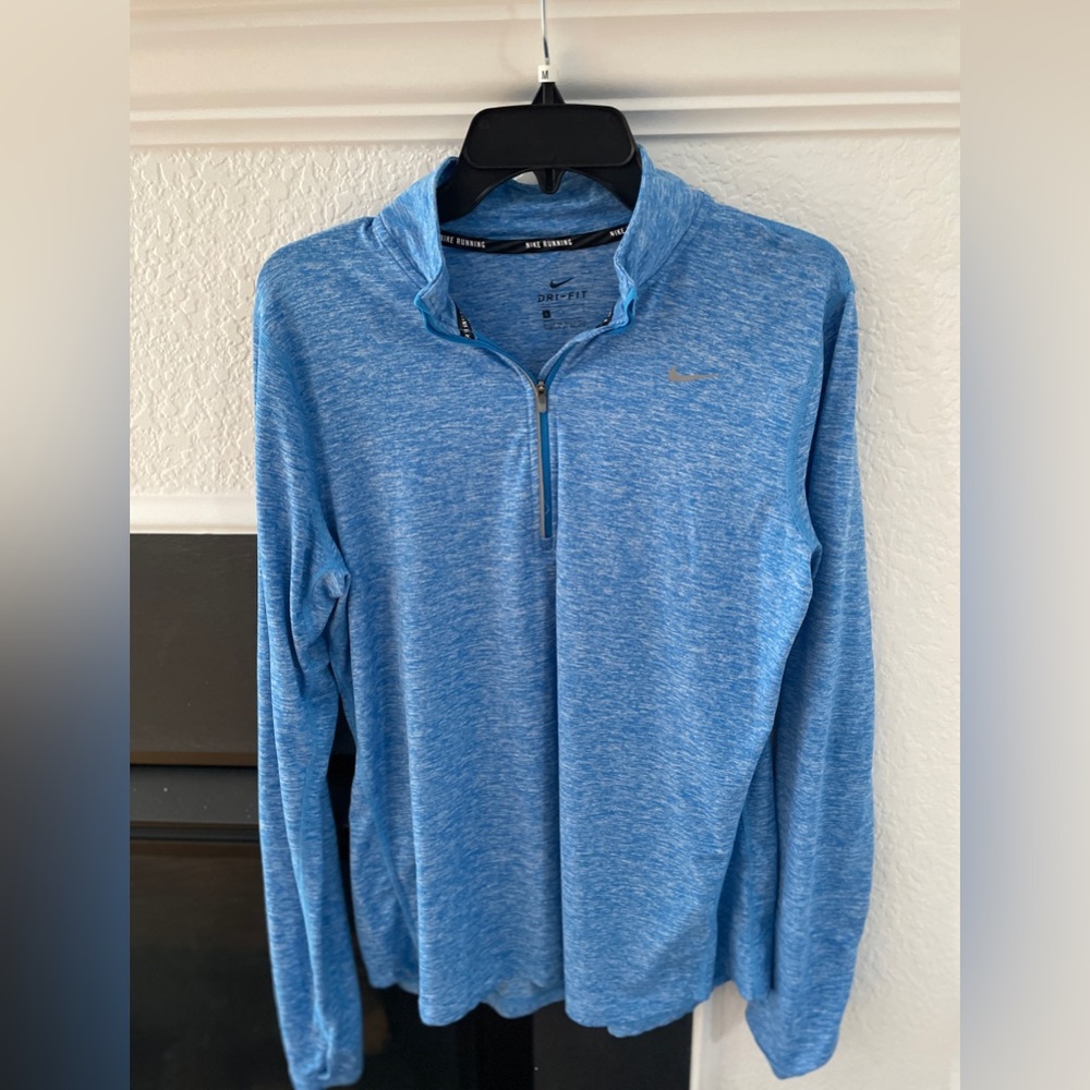 NIKE Running Space Dye Blue 1/4 Zip Dri Fit Top Large